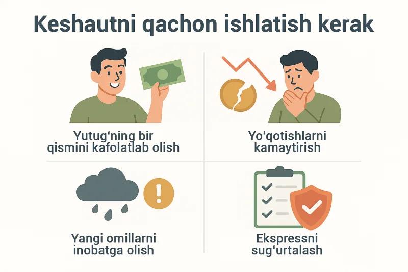 Keshaut qilish holatlari: foydani olish, yo‘qotishni kamaytirish, xavfga javob berish