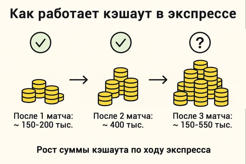 Рост суммы кэшаута по мере прохождения экспресса